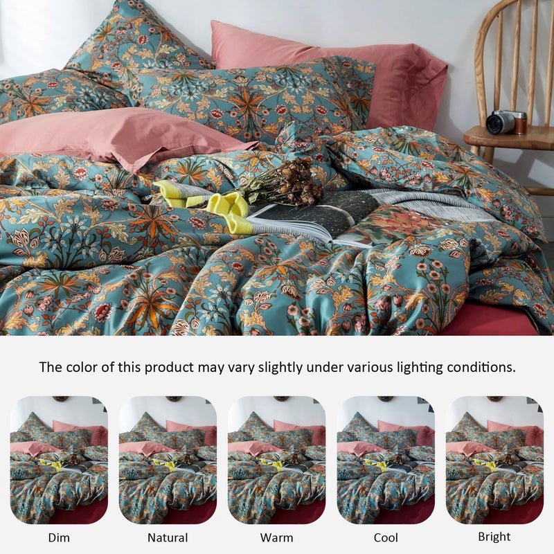 mixinni Vintage Style Garden Flower Duvet Cover Set with Zipper Closure Long Staple Percale Cotton Yellow Vibrant Pattern on Bedding Quilt Cover Set(King, All Season) - Image 3